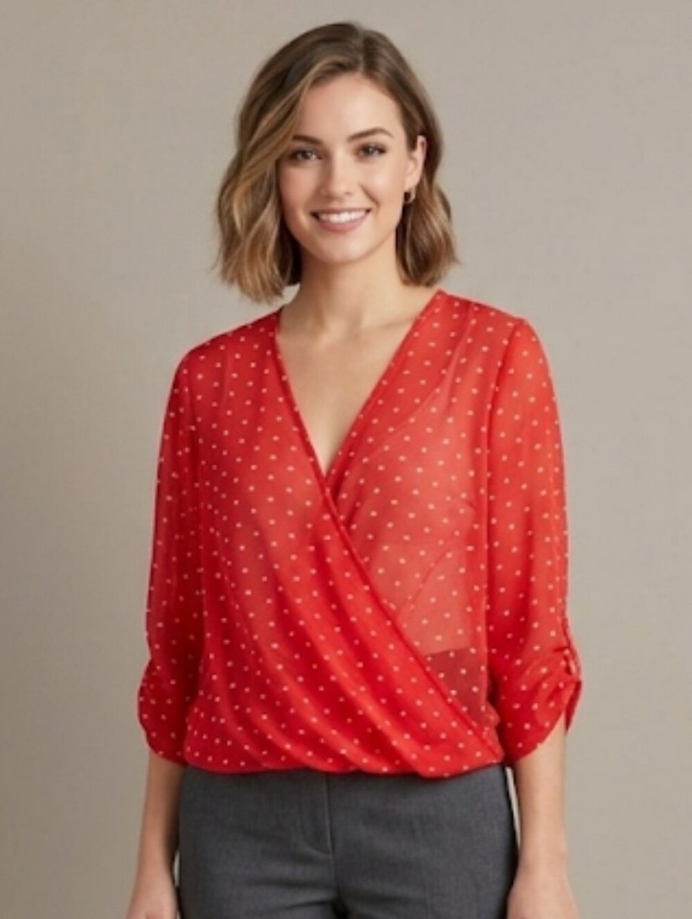 Decree Blouse Red Sz M Wrap style Sheer